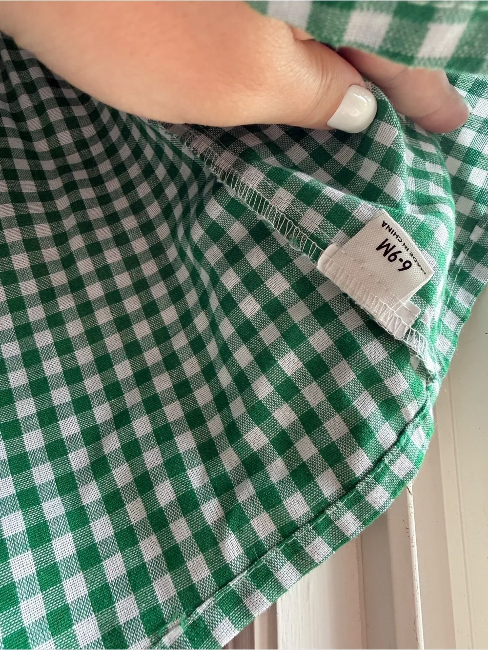 3 for $25 Green and White Gingham Dress with Embroidered Christmas Collar